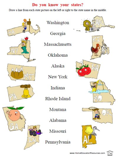 50 States Worksheets â Home Education Resources